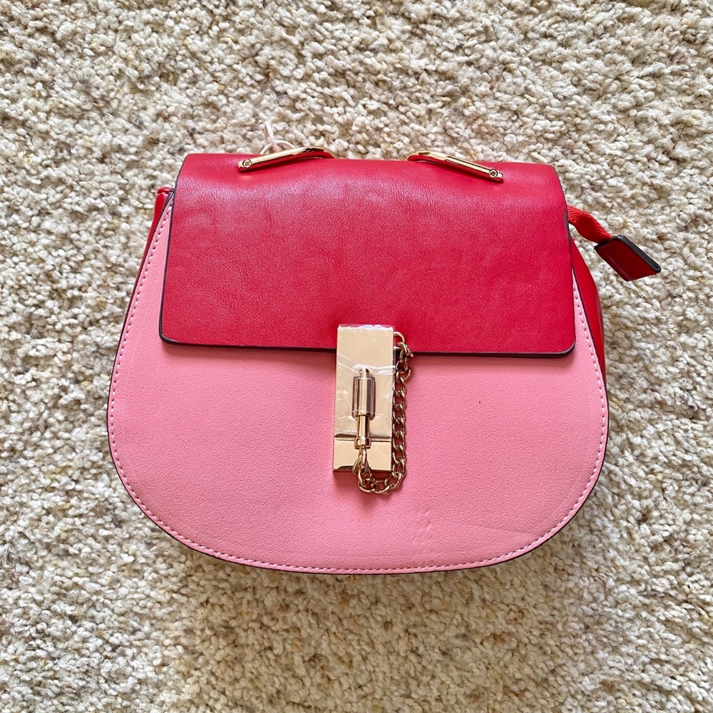 Crossbody suede bag pink & red